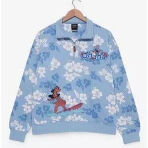 Disney Lilo & Stitch Surfing Women's Plus Size Quarter Zip Crewneck